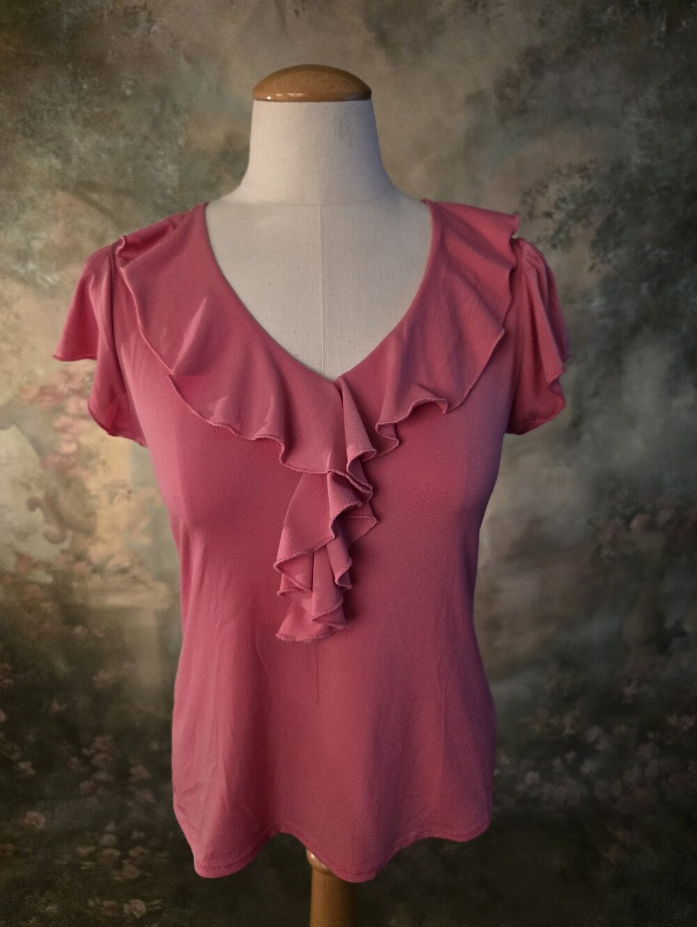 Sunny Leigh Vintage Pink Ruffle Vneck Blouse S